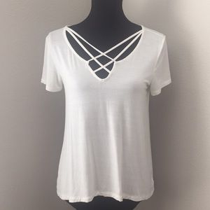 AEO Soft & Sexy T Criss Cross Small White Ivory